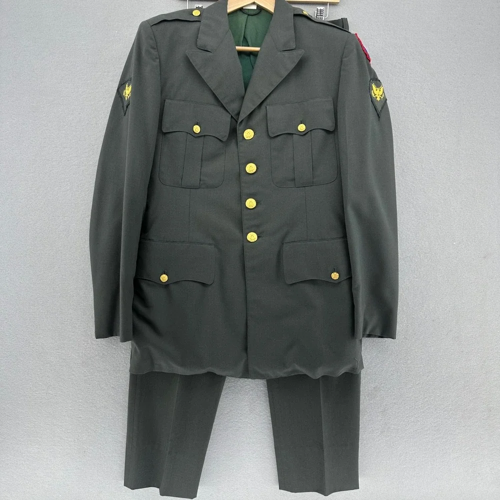 VTG US Army Uniform Suit Set Coat Pants‎ Tie 36th Infantry 40L 33R Vietnam USA